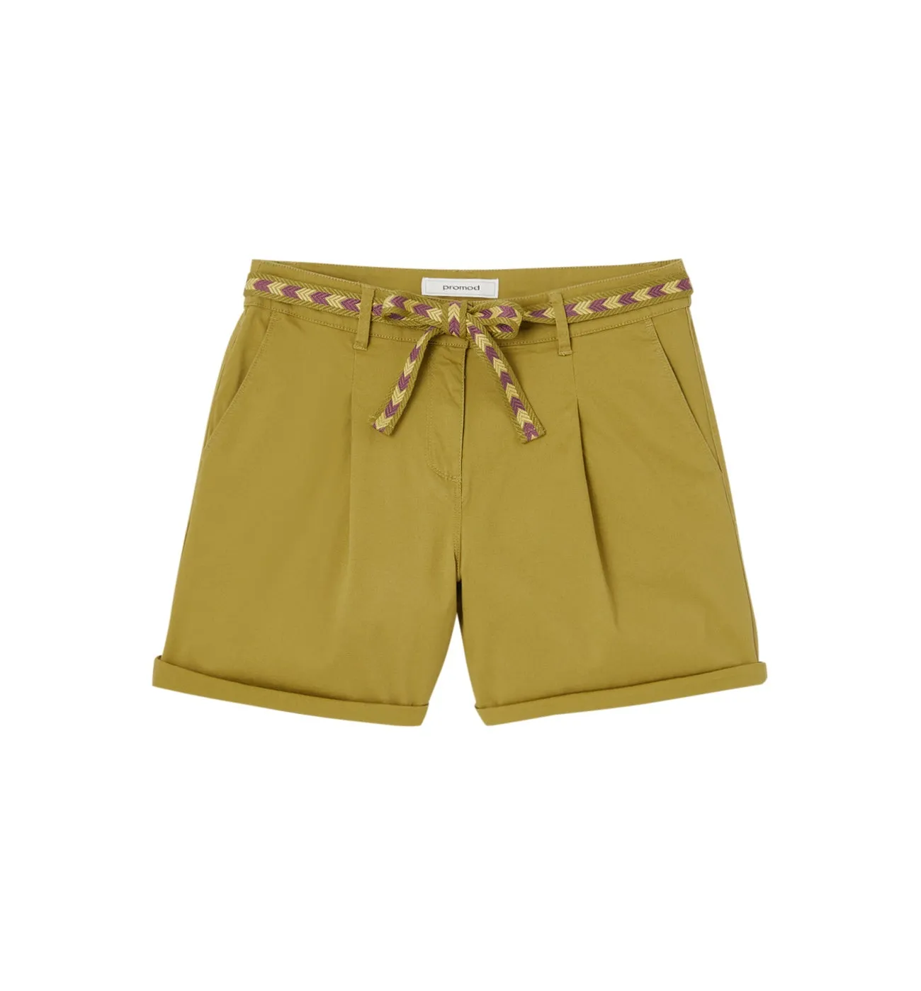 Short à pinces + ceinture - Vert olive