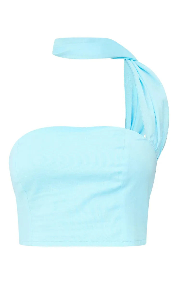 Top bustier style foulard effet lin turquoise