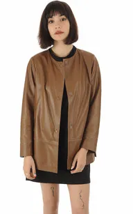 Veste en cuir agneau marron Suprema - La Canadienne - Vestes et 3/4 Cuir Marron