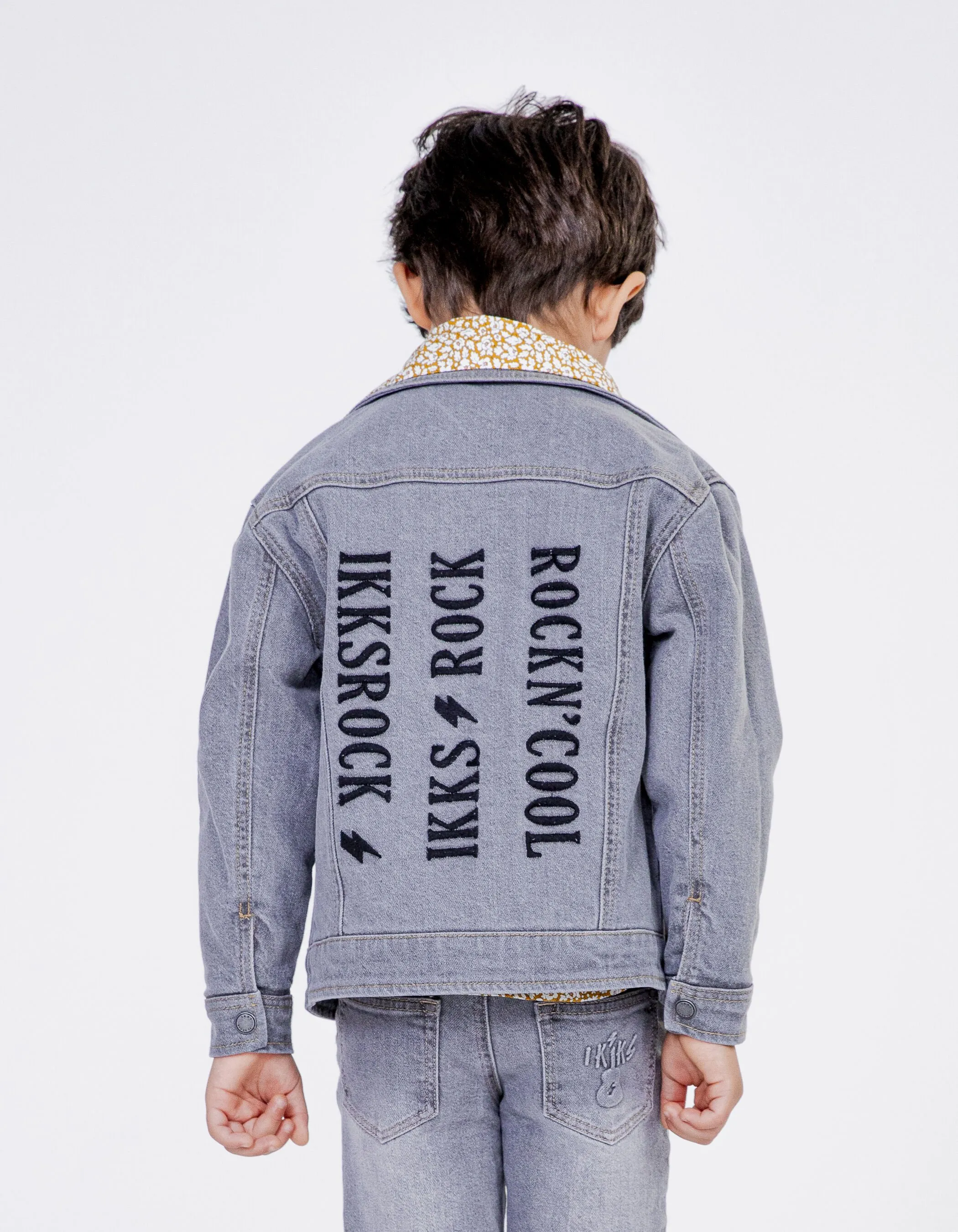 Veste réversible jean gris et nylon beige garçon