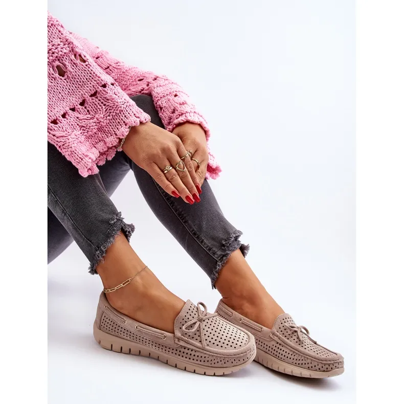 Vinceza Mocassins femme beiges avec nœud Reece