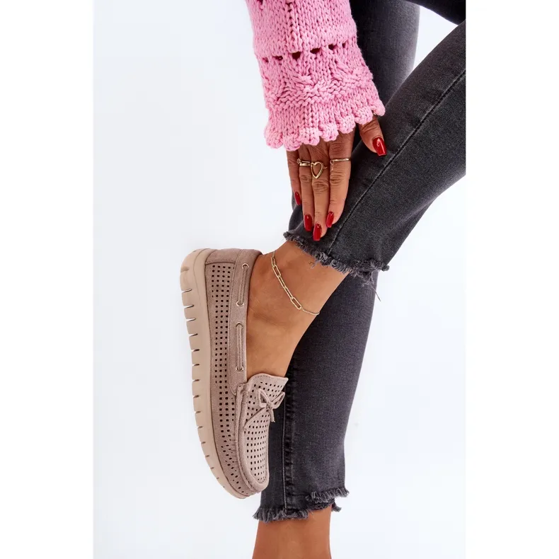 Vinceza Mocassins femme beiges avec nœud Reece